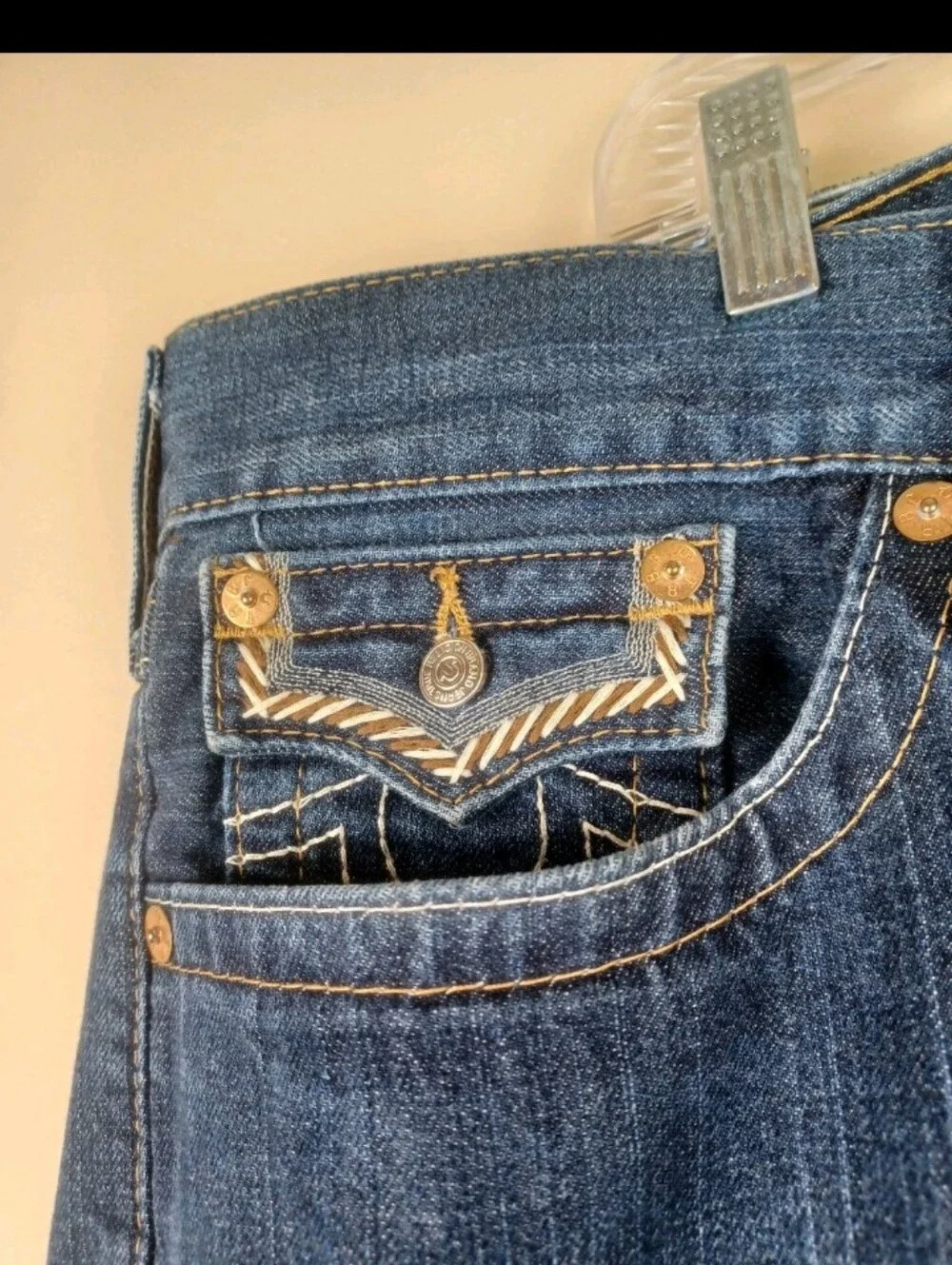 Rare True Religion Straight Flap Jeans Mens 40x32 Thick Stitch Streetwear READ